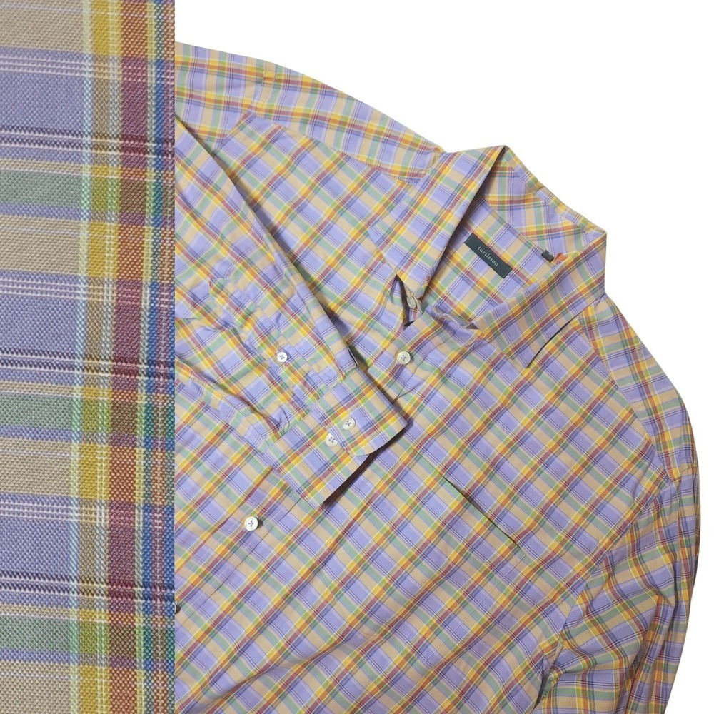Turtleson Shirt Mens Large Purple Red Green Yellow Blue Check Office Preppy